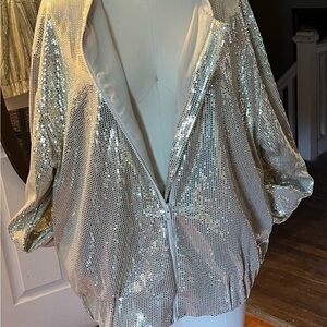 Serra Sparkling Silver Sequin Bomber